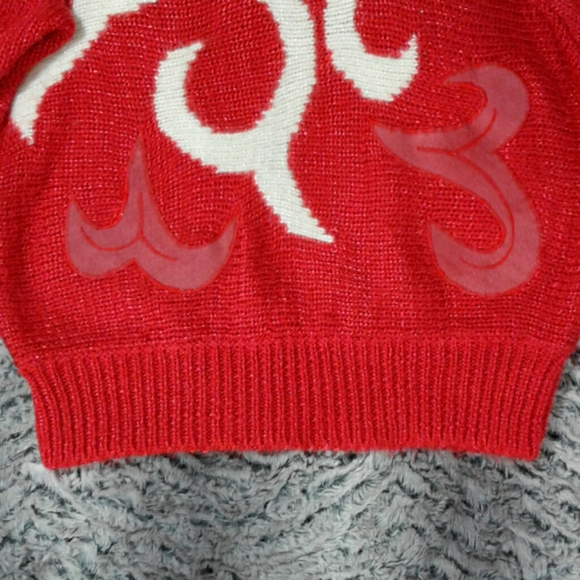 Firery flames red white suede knit vintage sweater - Picture 3 of 9
